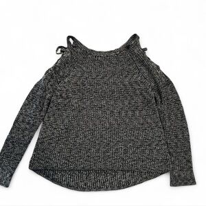 Women's Black & White Sweater with Braided Sleeve Detail